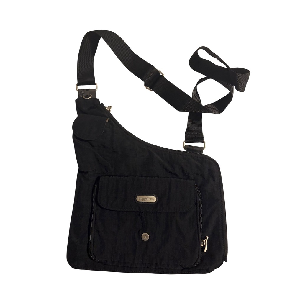 Baggallini Crossbody Bag Messenger Utility Black Nylon Multi-Pocket Travel Slim